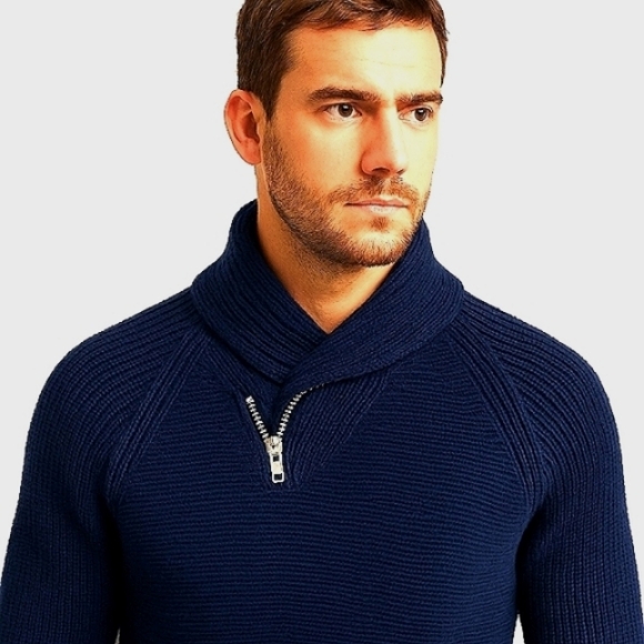 INC International Concepts Zippered High Collar Striated Sweater Navy XXL - Picture 1 of 14